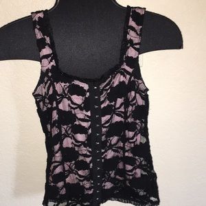 Sexy black lace over pink top.